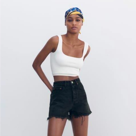 Zara hi-rise ripped black denim shorts - Picture 1 of 5